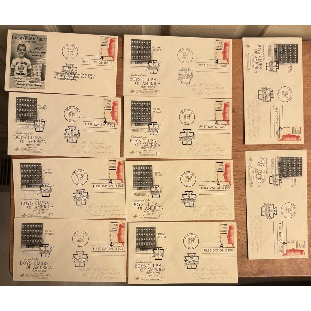 Lot Of 10 Boys' Clubs of America Movement, 1960, FDC Plus Letter